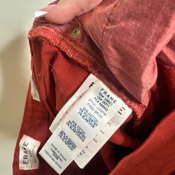 Frame Le Crop Mini Boot Jeans Fired Brick Red Flare High Rise Stretch Denim 25 - Picture 7 of 8